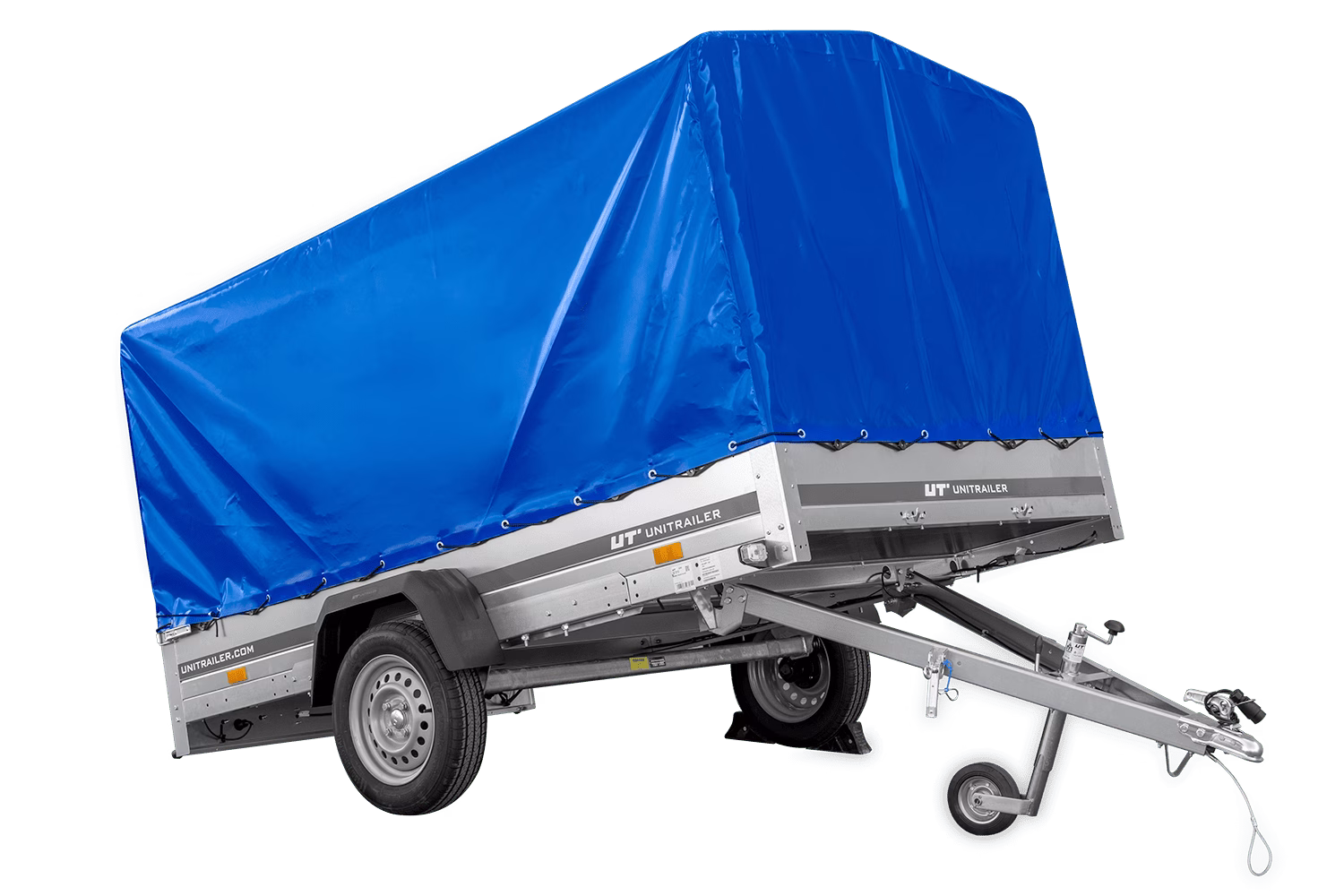 PKW-Anhänger 264 × 150 cm UNITRAILER GARDEN 265 KIPP mit H-1100 Hochplanengestell und blauer Hochplane