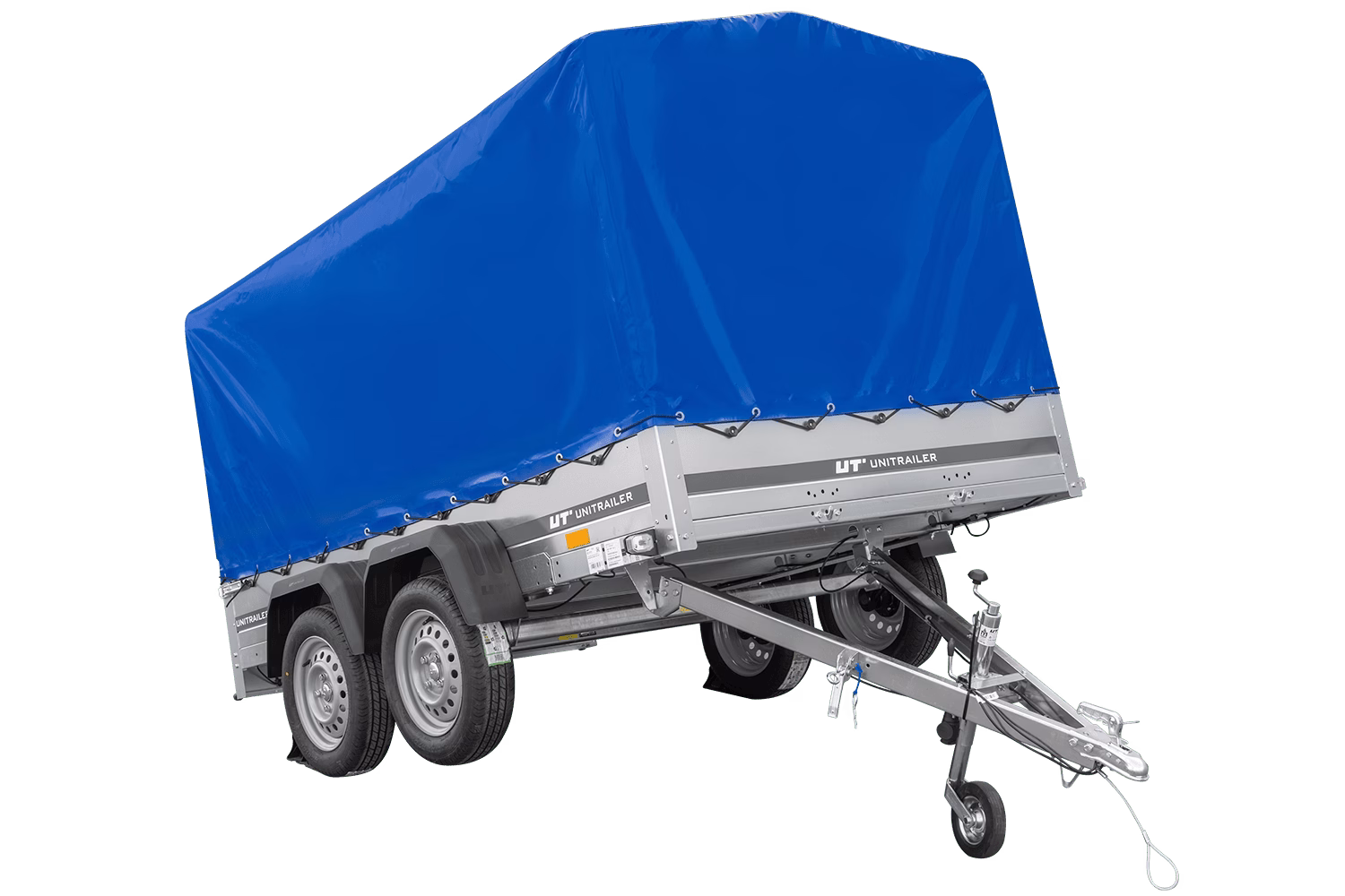 UNITRAILER GARDEN 265/2 KIPP Tandemanhänger 264 × 150 cm mit H-1100 Hochplane und blauer Plane