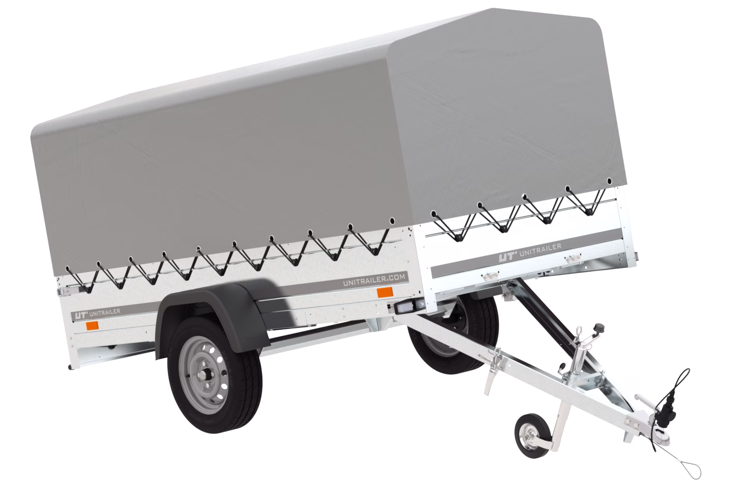 PKW-Anhänger UNITRAILER Garden Trailer 264 KIPP mit Spriegel und grauer Hochplane
